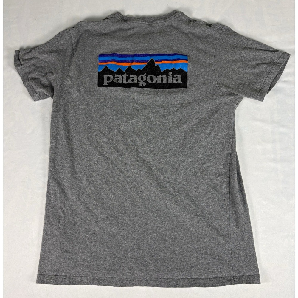 Patagonia P-6 Logo T-Shirt Mens Large Gray Short Sleeve Mountain Back Graphic